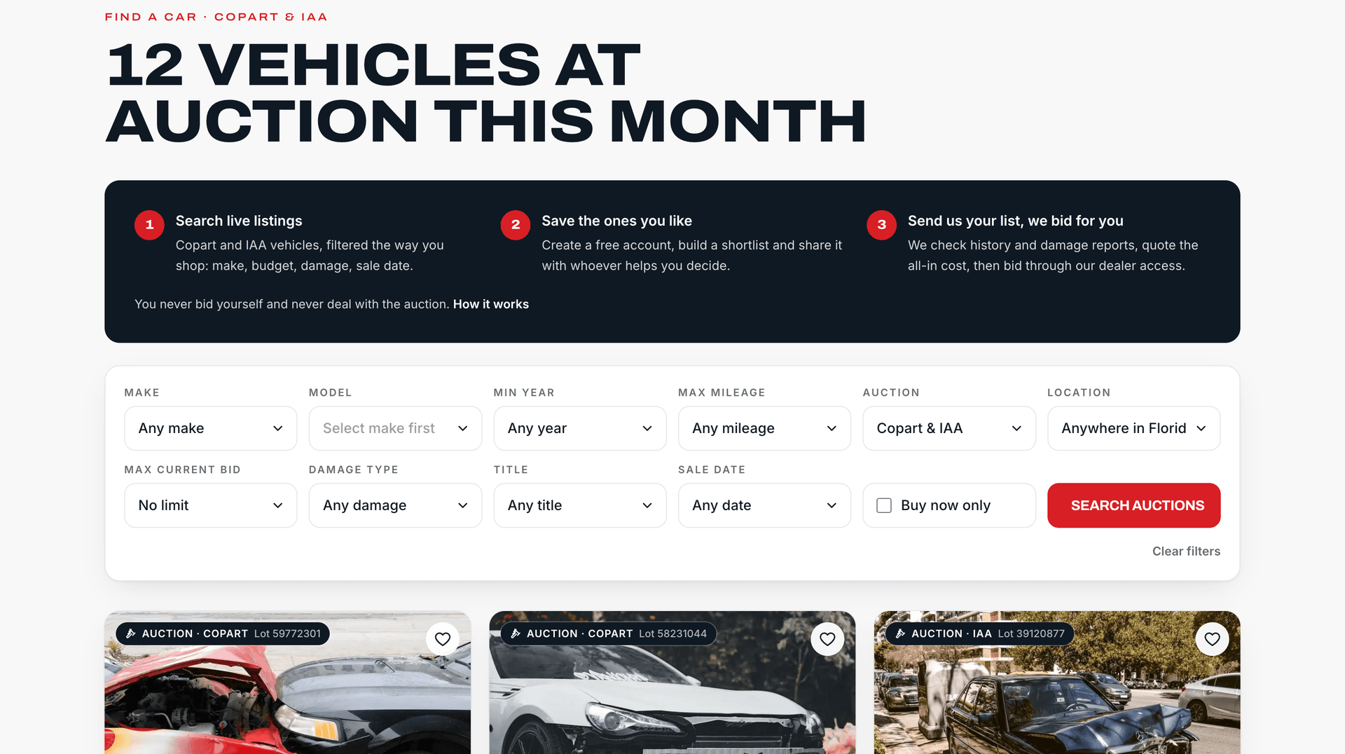 Danykh Auto Group — auction search with live Copart and IAA listings