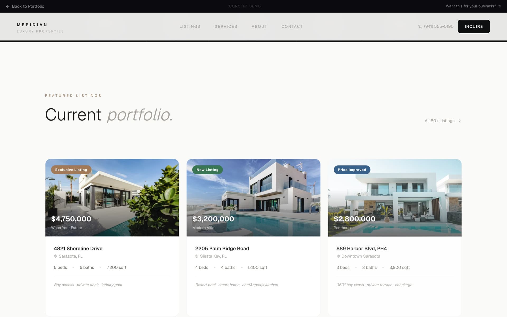 Meridian Luxury Properties — site preview
