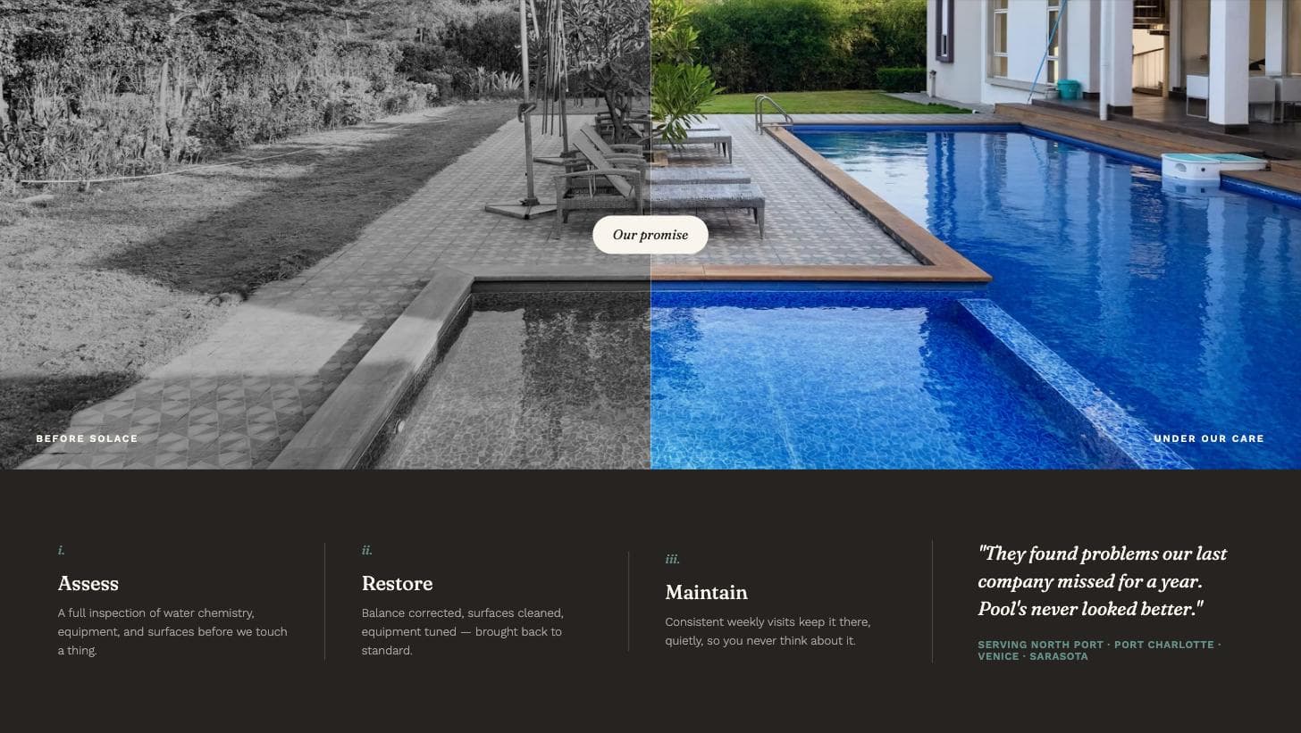 Solace Pool Co. — care philosophy & process