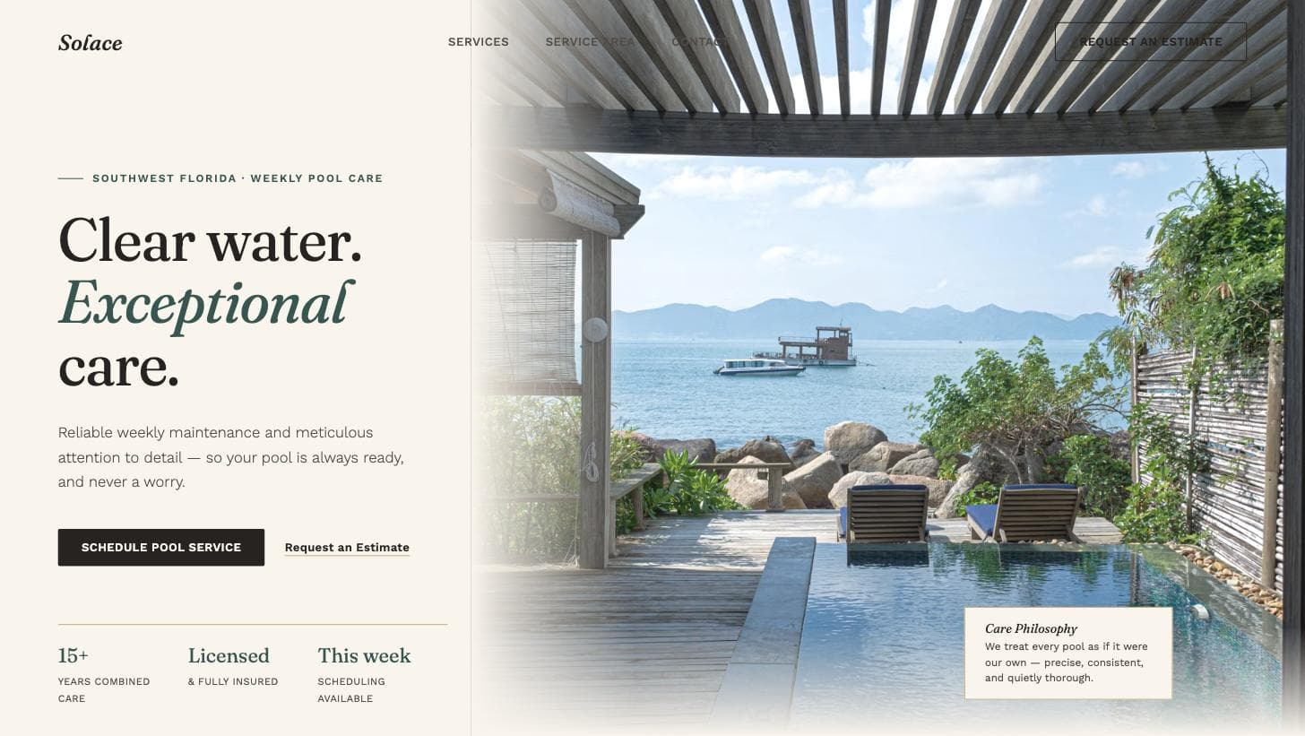Solace Pool Co. — homepage hero