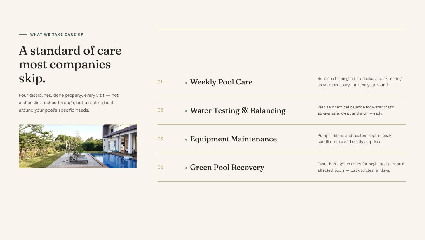 Solace Pool Co. — services section