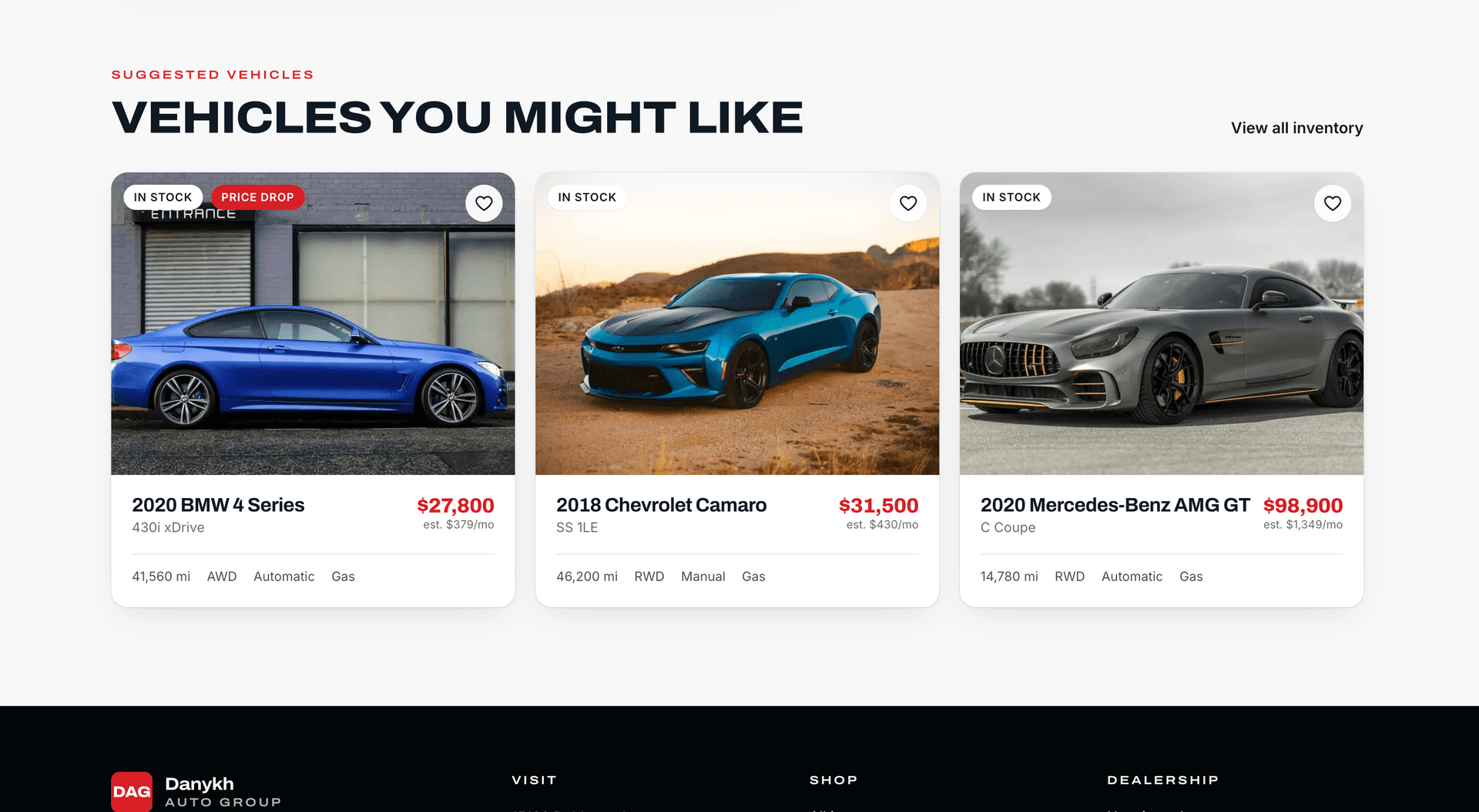 Suggested vehicles section showing similar and recommended listings on a vehicle detail page